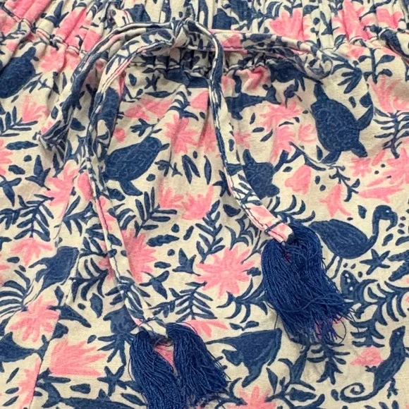 Vineyard Vines Tropical Turtle & Flamingo Print Linen Blend Shorts XS Blue Pink - Picture 4 of 11